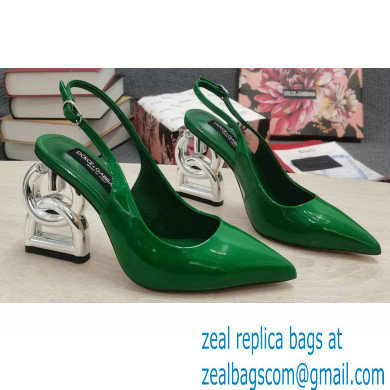 Dolce & Gabbana Heel 10.5cm Slingbacks Patent Green with DG Heel 2022 - Click Image to Close